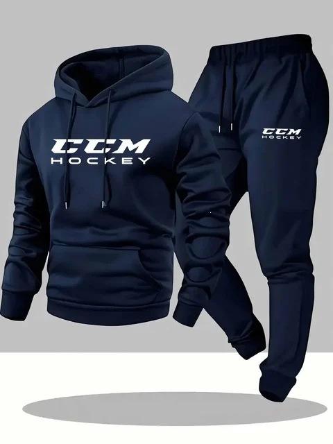 Groothandel CCM Bedrukt Heren Casual Sport Tweedeelig Pak Lange Mouw Hoodie en Joggingpak