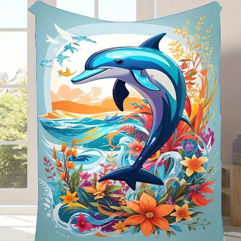 

1pc Dolphin Print Blanket, Soft Warm Throw Blanket Nap Blanket for Couch Sofa Office Bed Camping Travel, Multi-purpose Gift Blanket 130cmx150cm