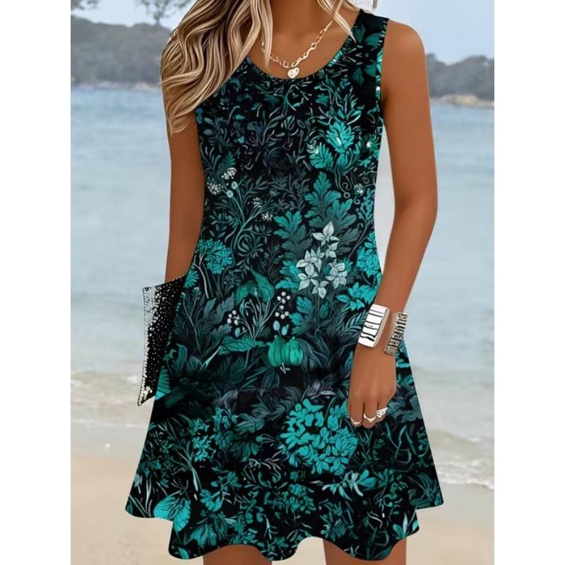 Women's Abstract Pattern Printed Sleeveless Round Neck Dress Loose Soft and Comfortable Plus Size Dress