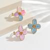 Multicolor Epoxy Flower Petal Open Ring: Elegant Stainless Steel Jewelry