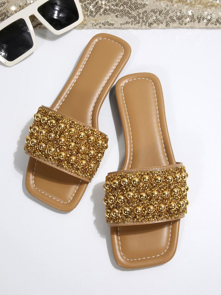 [Commercio Estero] Pantofole con paillettes moda donna brezza serale francese temperamento con gonna sandali con tacco spesso