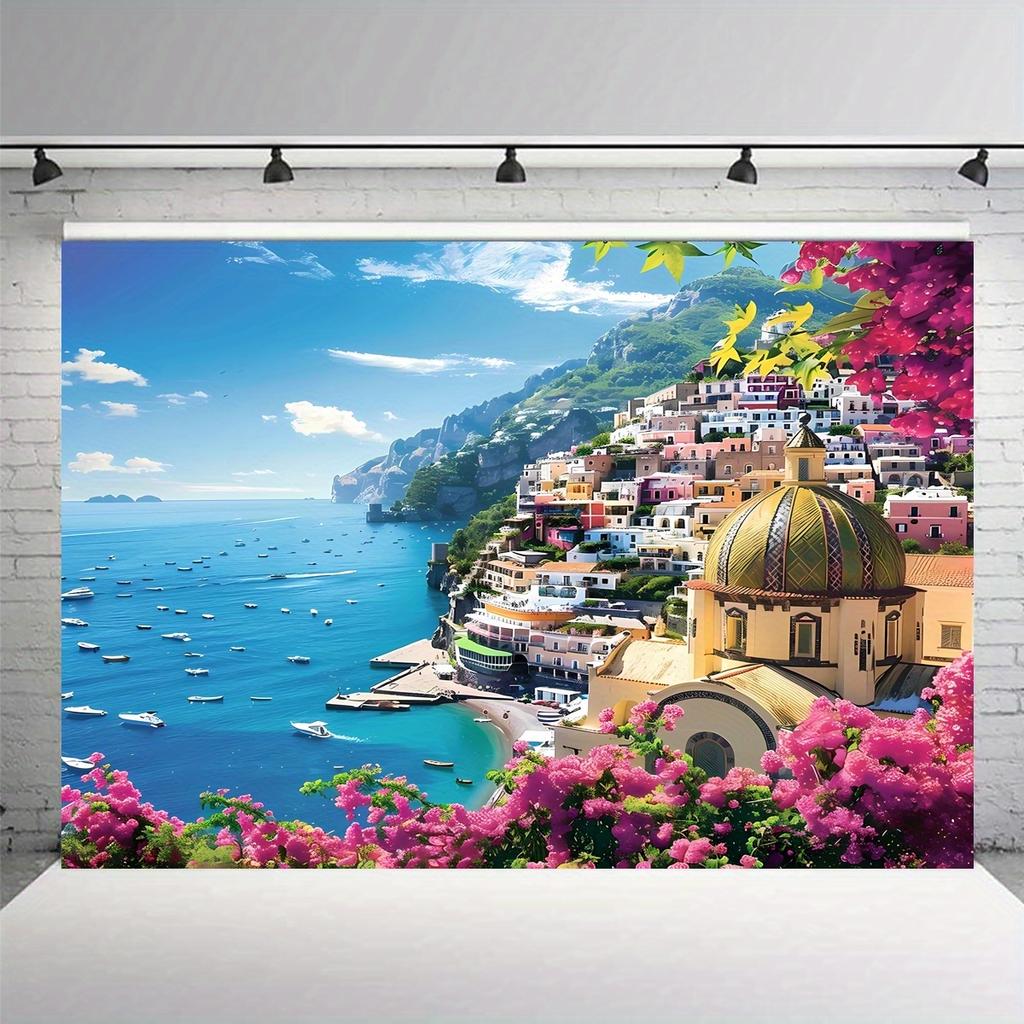 1 piece of art background from an Italian seaside town - vibrant Amalfi Coast scenery blue ocean
