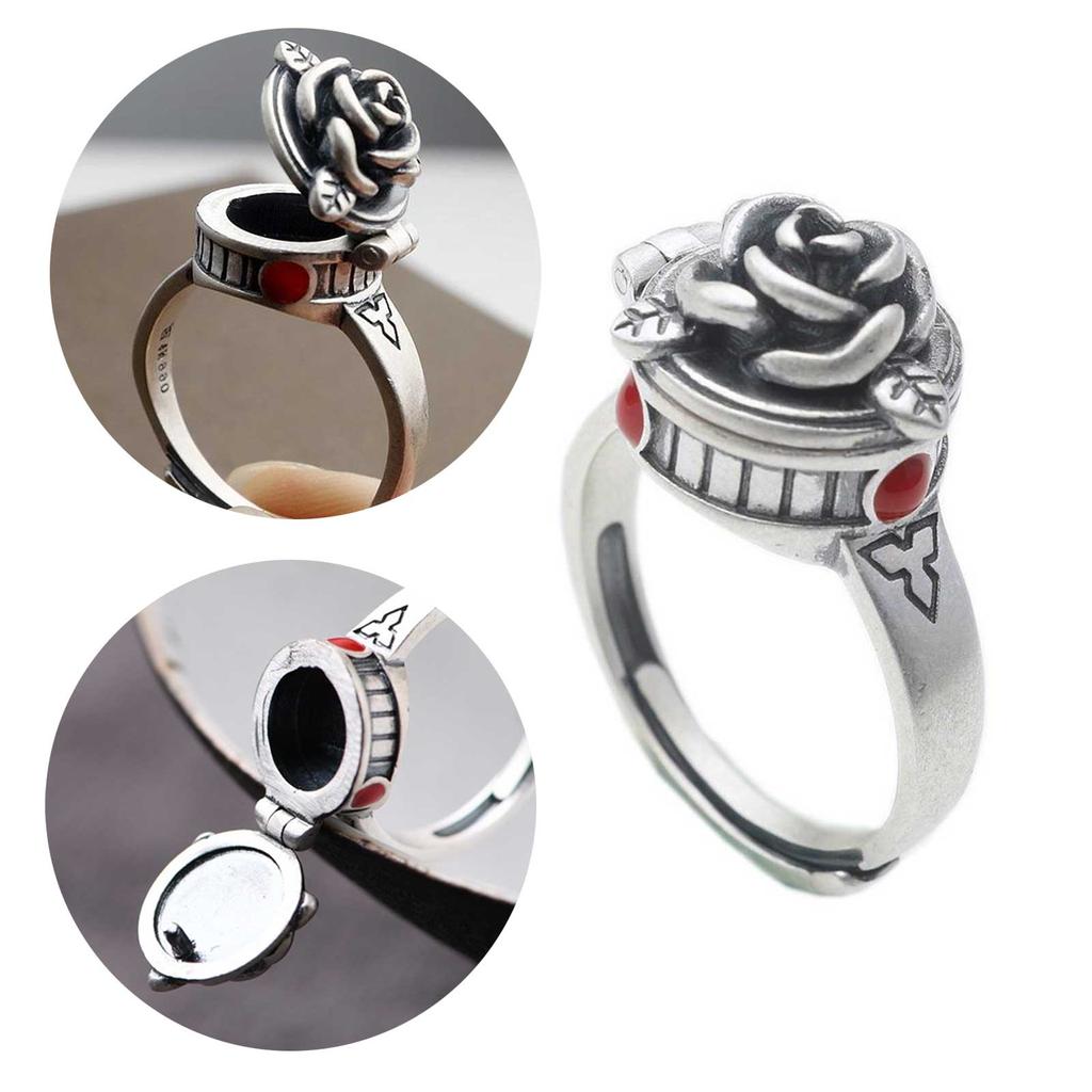 Exquisite Fashion Classic Ladies Vintage Antique Open Rose Box Open Ring Elegant Charm Finger Ornament Christmas Gift
