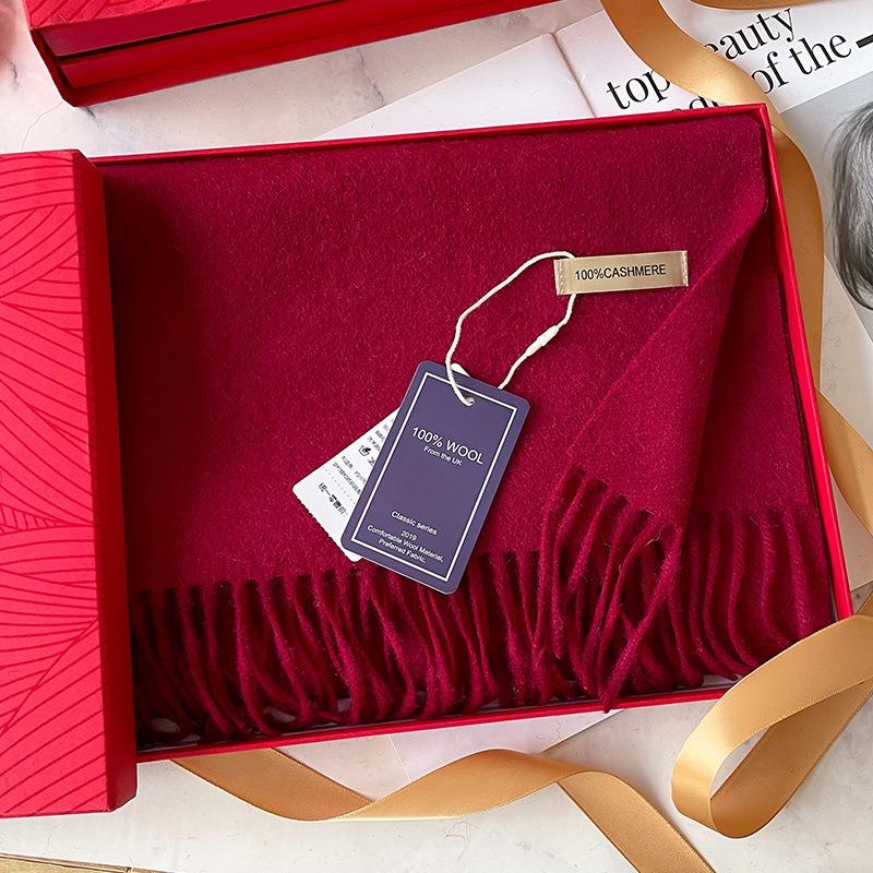 100 Cashmere Scarf Women's Autumn and Winter Versatile Burgundy Scarf Winter Premium Gift