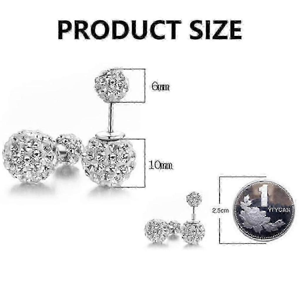 Double Sided Sparkle Bling Earrings - Sterling Silver Crystal Rhinestone Ball Stud Earrings for Women