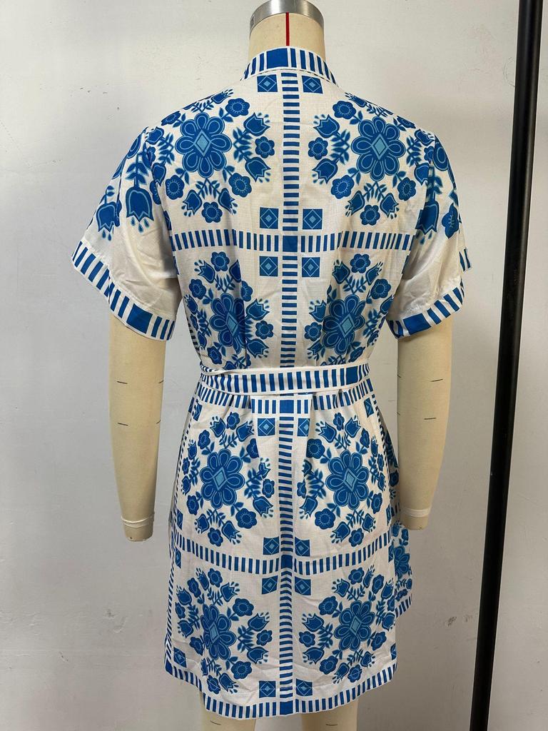 Summer Cross-Border Women's Casual Print Tie-Up Dress