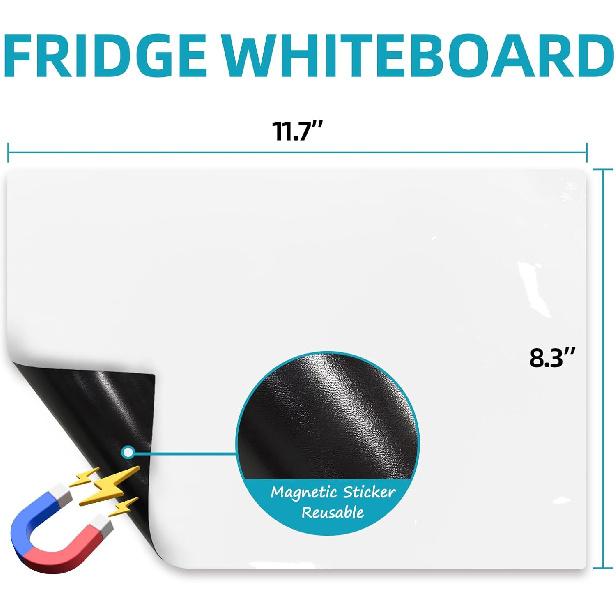 Magnetic Dry Erase Board Sheet for Fridge, 12"x8" Reuasble & Erasable White Board Sheet, Smooth and Flexible Small Magnet Blank Notepad for Home