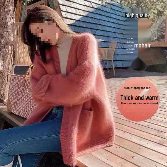 2025 Herbst/Winter Damen Verdickter Nerzpelz Koreanischer Stil Gestrickte Strickjacke