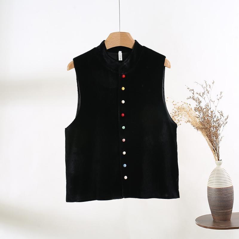Vintage Dopamine Vest Women's Solid Color Stand-up Collar Sleeveless Vest Spring Wear Top Vest