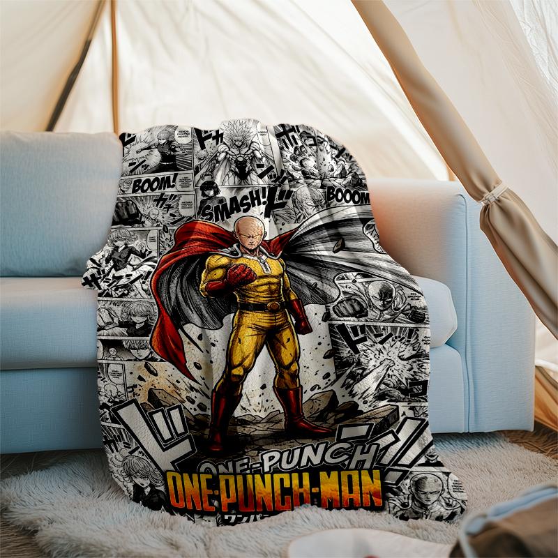 One Punch Man Print Flannel Blanket, Soft Warm Lightweight Throw Blanket for Living Room,Sofa Bed Camping Office
