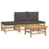 Vidaxl 4-Cz. Garden Furniture Set, Dark Grey Cushions, Bamboo