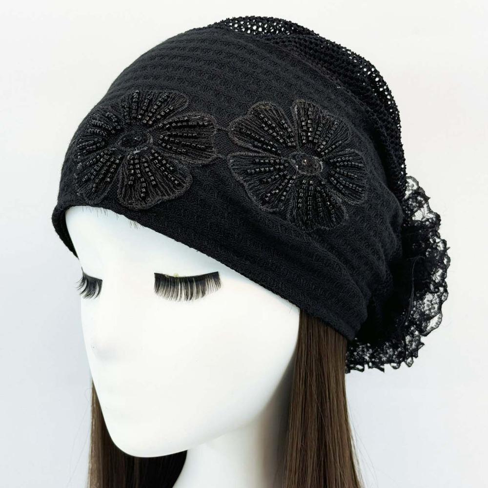 

Knitted Headband Cap Sequin Postpartum Cap New Headscarf Summer чорний