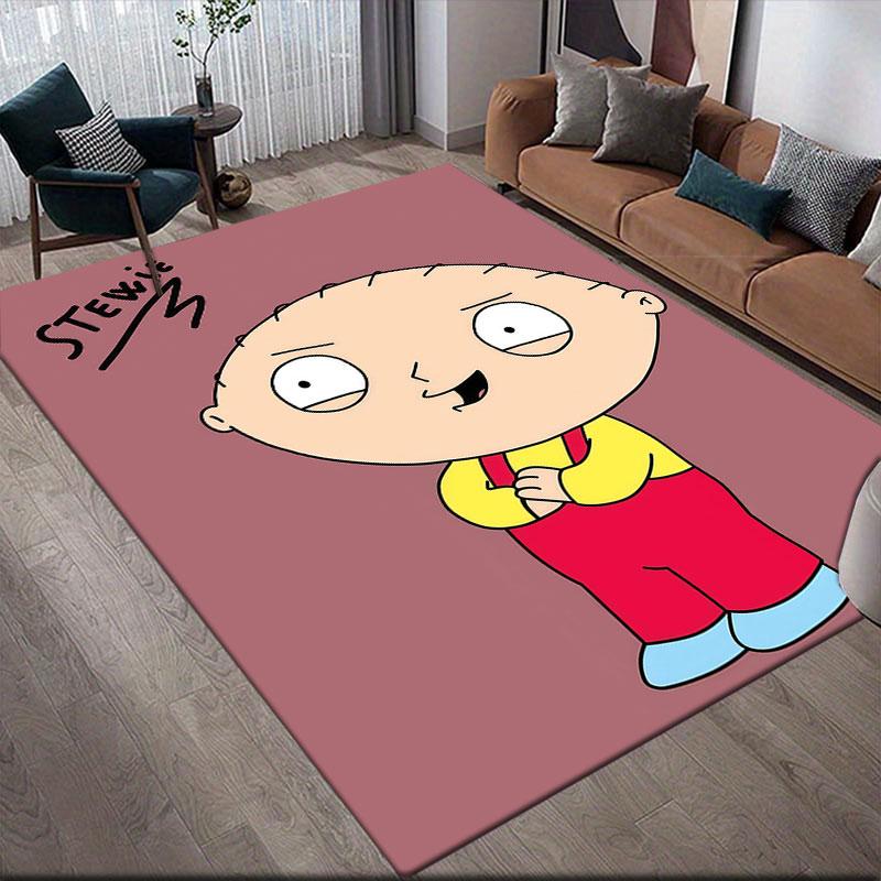 Cute Stewie Griffin Flannel Printed Carpet, Home Sofa Decoration for Living Room & Bedroom, Non‑Slip Play Flannel Floor Mat for Game Room