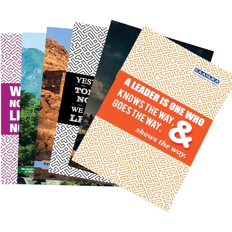 KAANUKA Long Size Notebook - 172 Pages, Ruled, Single Line, Long Size - 27.2cm X 16.7cm, Pack Of 6 Notebooks, Long Size