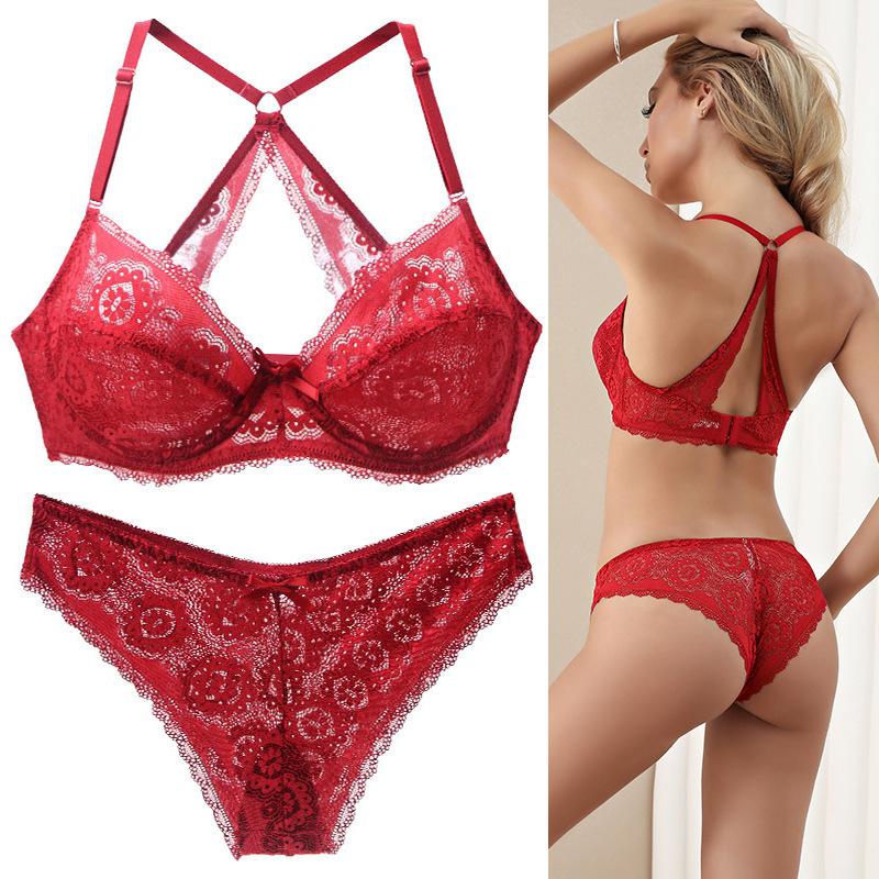 European and American Style Bra Set Plus Size Bra Thin Sexy Backless Lace Push-up Underwear