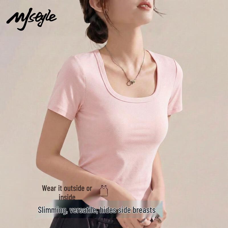 

MJ STYLE Women s Square Neck Slim Fit Short Sleeve T-Shirt M