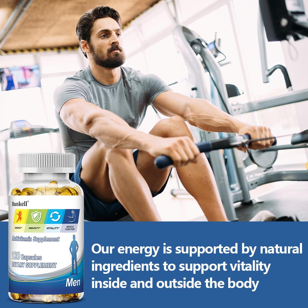 Men's multivitamin, replenishes cellular energy, strengthens the immune system, contains vitamins D, B12, and B6, 120 softgels.