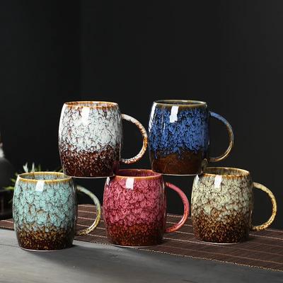 Taza de Cerámica Esmaltada con Cambio de Horno Retro de 480 ml Hecha a Mano para Hogar Desayuno Leche Agua Taza para Café Té Bebidas para Oficina Pareja Regalo