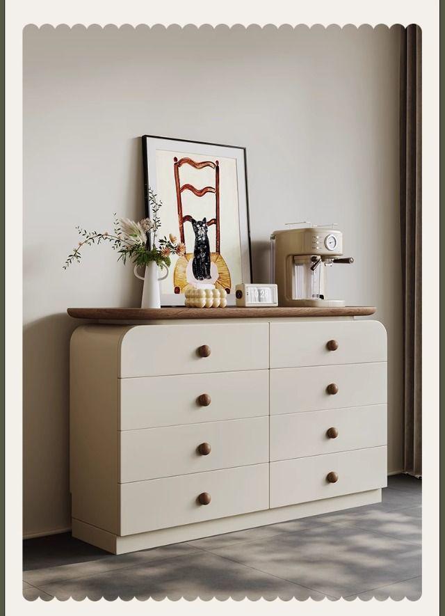 Retro Solid Wood Wall Storage Cabinet: Five-Drawer & Eight-Drawer Combo for Living Room