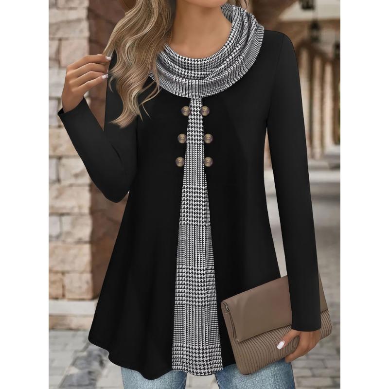 DAFIFY Women's Fashion Casual Spring Autumn Plaid Print Long Sleeve V-Neck Blouses & Shirts