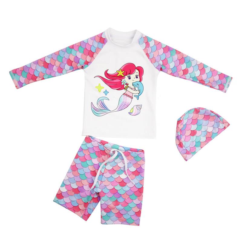 Girl s Mermaid Long Sleeve Split Swimsuit Set 110-160cm