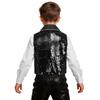 Boys Girls Sparkly Sequin Vest Contrast Lapel Collar Sleeveless Asymmetrical Waistcoat for Stage Performance Costume Tops
