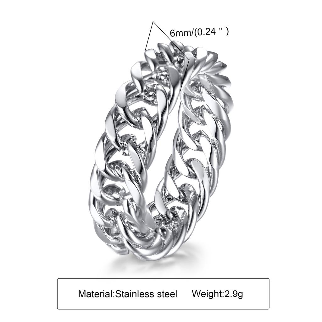 Ring Men, Stainless Steel Miami Chain Ring, Thick Cuban Friendship Chainrings for Men Women Band Jewelry