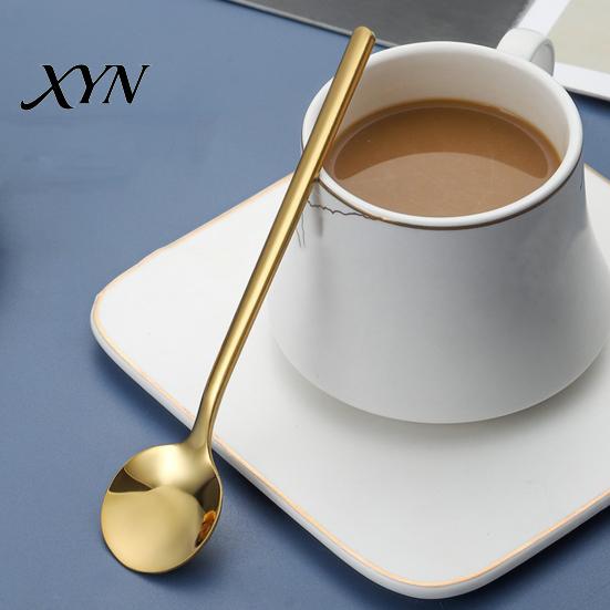 Mirror Polish Spoon Stainless Steel Coffee Spoon, Round Small Teaspoon for Lightweight Compact Dessert, Creative Stirring Ice Cream Mini Desserts