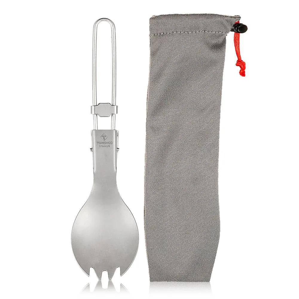 Titanium Folding Spork Outdoor Camping Hiking Backpacking Dinner Spork Utensil Tableware Outdoor Tableware