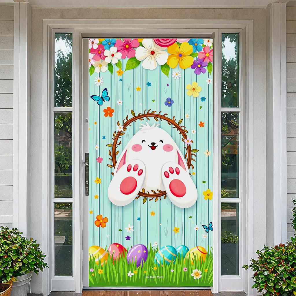 Holiday Banner Spring Theme Easter Egg Banner Easter Bunny Banner Colorful Bunny Theme For Spring Party Family Gathering