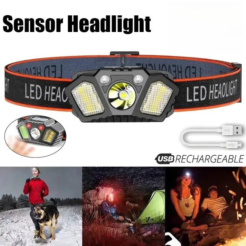 LED Multifunctional Strong Bald Light Wave Sensing Headlight Ultra Long Endurance Outdoor Emergency Lighting Work Light