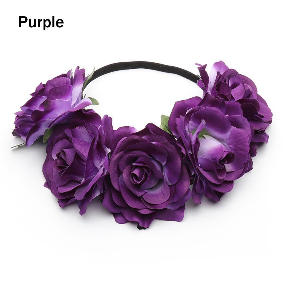 Bohemia Women Hair Accessories Wedding Hairband Bridal Headwear Rose Flower Garland Elastic Wreath Headband Fashion Headpiece