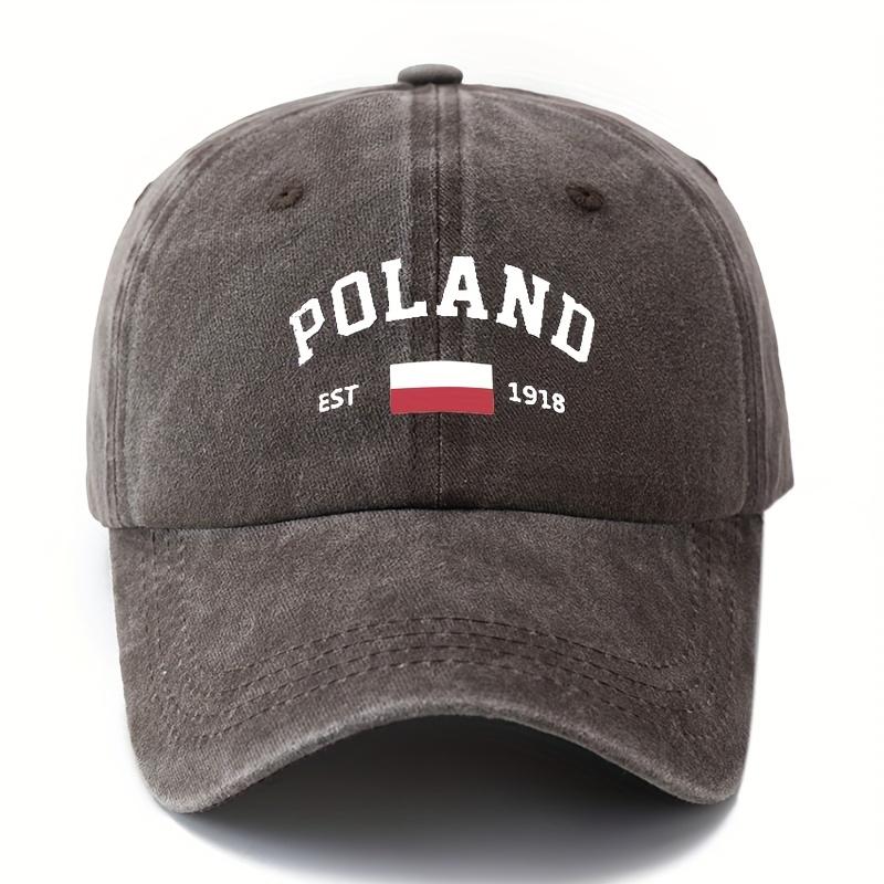 Unisex Printed Letter POLAND EST Baseball Cap European Style Washed Vintage Curved Brim Hat Trucker Baseball Cap for Outdo 1pc