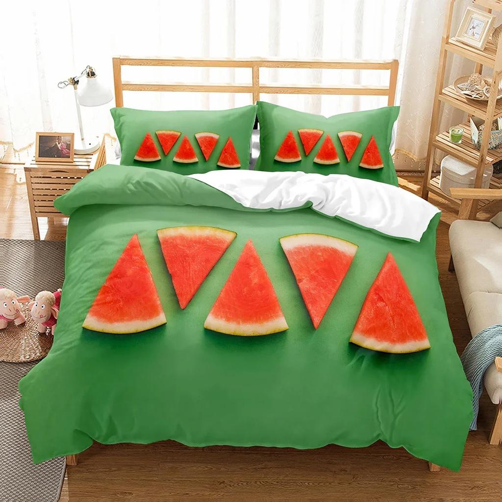 Watermelon Duvet Cover Set Summer Theme Fresh Fruits Pattern Quilt Cover For Kids Boys Girls Bedding Set Bedroom Decor Gifts
