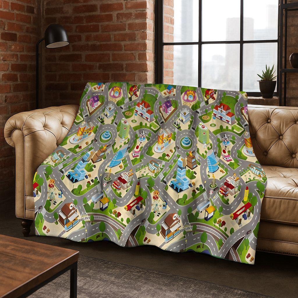Dětská městská silniční doprava Učící hra Flanelová deka, Útulná měkká přehozová deka na doma do ložnice postele pohovky Kryt Dárek pro děti