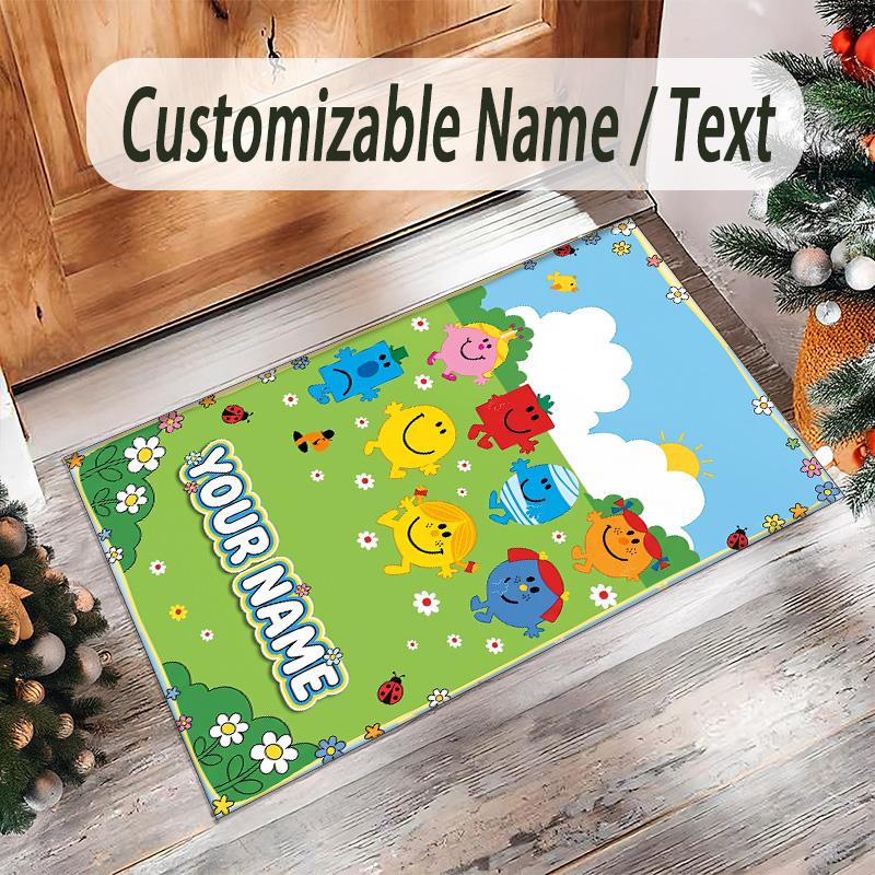 Personalized Crystal Velvet Carpet Custom Name Text,Mr. Men & Little Miss Anti Slip Area Rug For Home Decoration