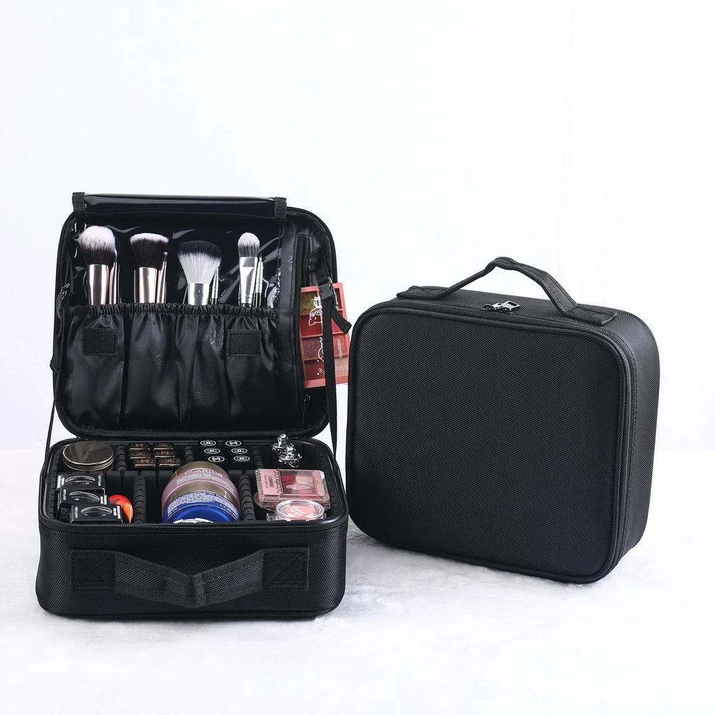 Makeup Bag Train Case Makeup Cosmetic Bag Organizer Portable Artist Storage Bag with Adjustable Dividers
