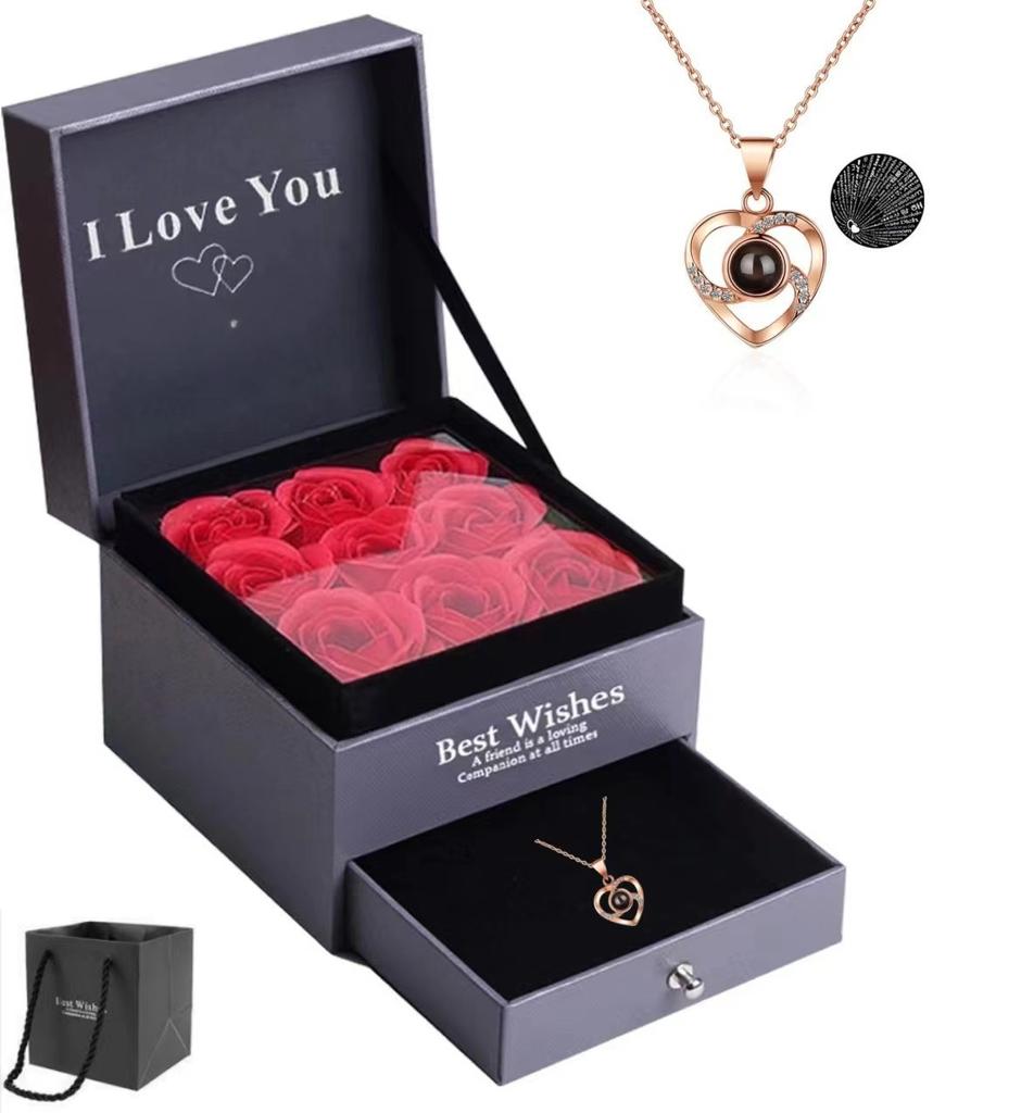 GemChic Women's Pendant Necklace 100 Languages I Love You Projection Necklace Female Heart Pendant Valentine's Day Gift Birthday Christmas Jewelry