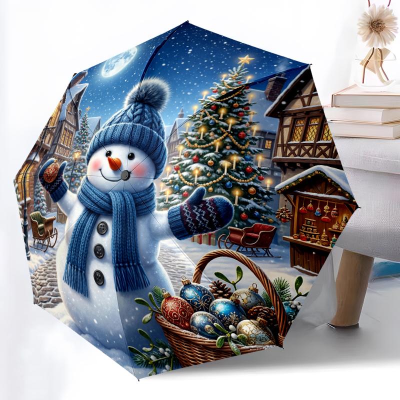 

1pc Sturdy 8-Bone Auto Umbrella, Christmas Festive Santa Snowman Umbrella, Digital Printed, Foldable Umbrella for On-the-Go Outdoor Use