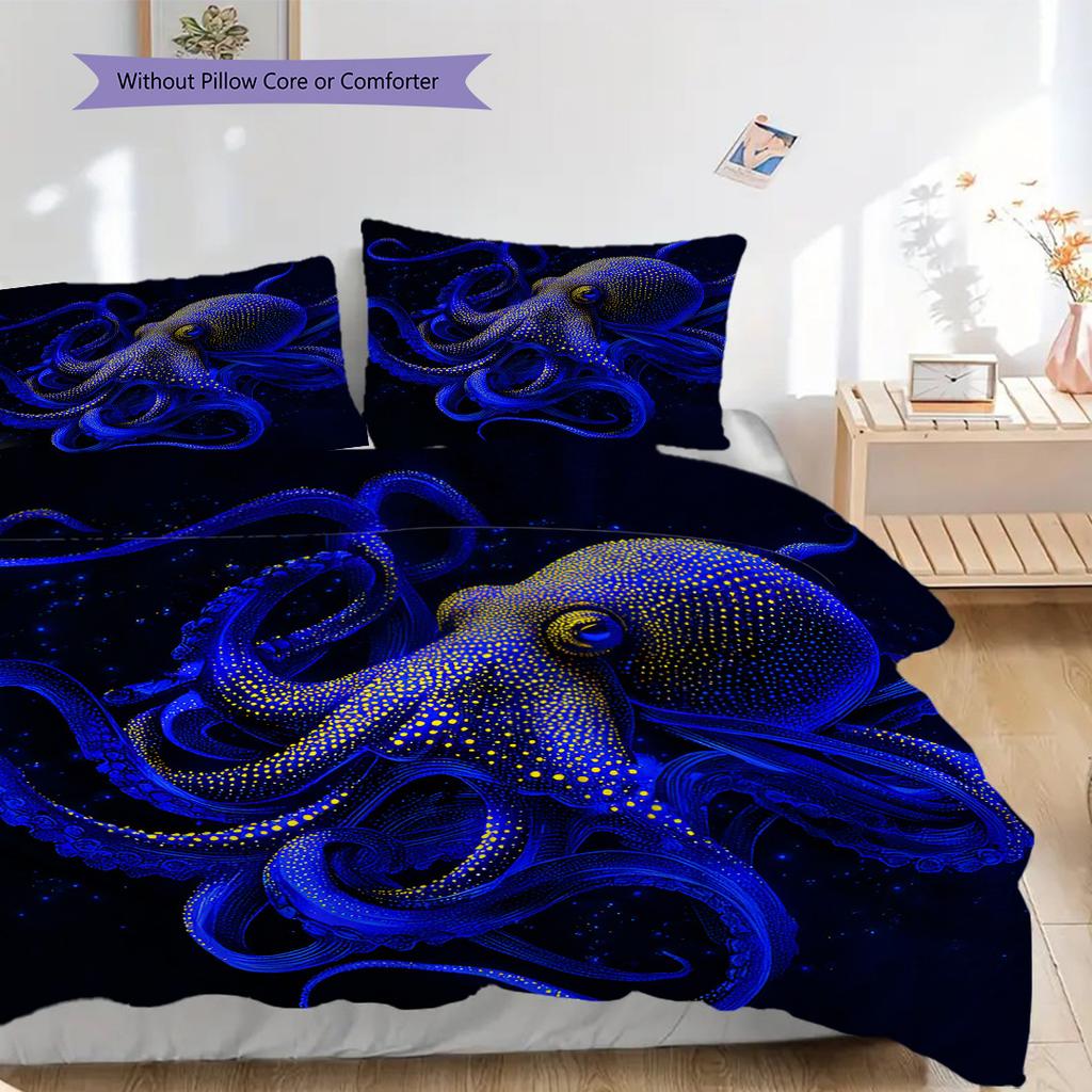 Octopus Pattern Bedding Quilt Set Quilt Cover Pillowcase Home Decoration Birthday Gift (1 * Duvet Cover + 2 * Pillowcase, Without Core)