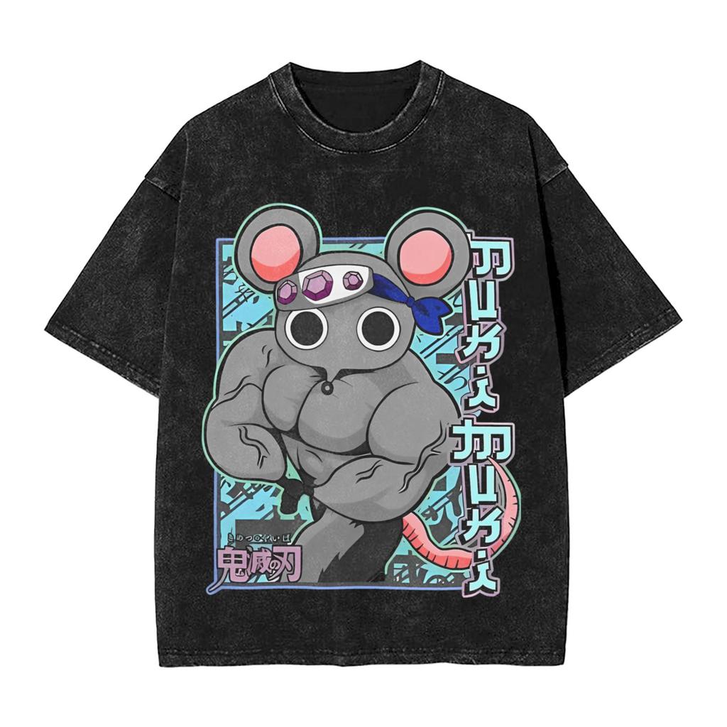 Anime Demon Slayer Hashibira Inosuke Graphic T Shirt Men Women Cotton Tshirts Vintage Washed Tee Harajuku Male Casual T-shirts