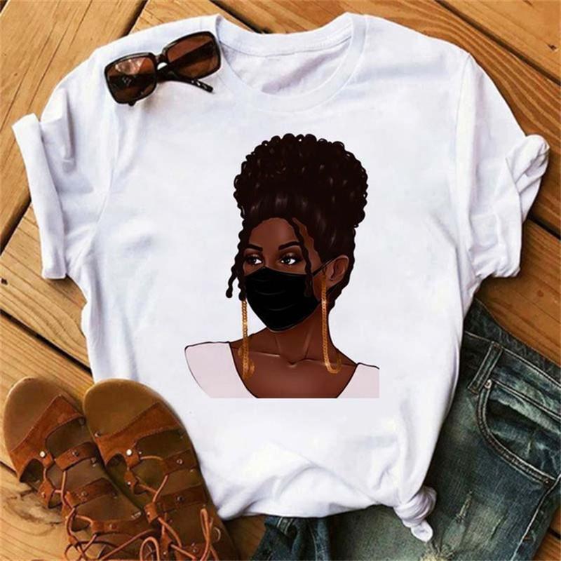 African Fashion Girls Print Women T-Shirts Short Sleeve Y2K Tops 90S Harajuku Graphic T Shirt Summer Clothing Casual Loose Tee