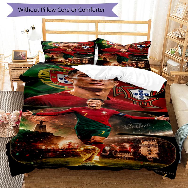 Ronaldo's Portugal's Cristiano Ronaldo Wins World Cup Bedding Set, Breathable Duvet Cover with Pillowcases, Soft Bed Linen for Bedroom Home Decoration