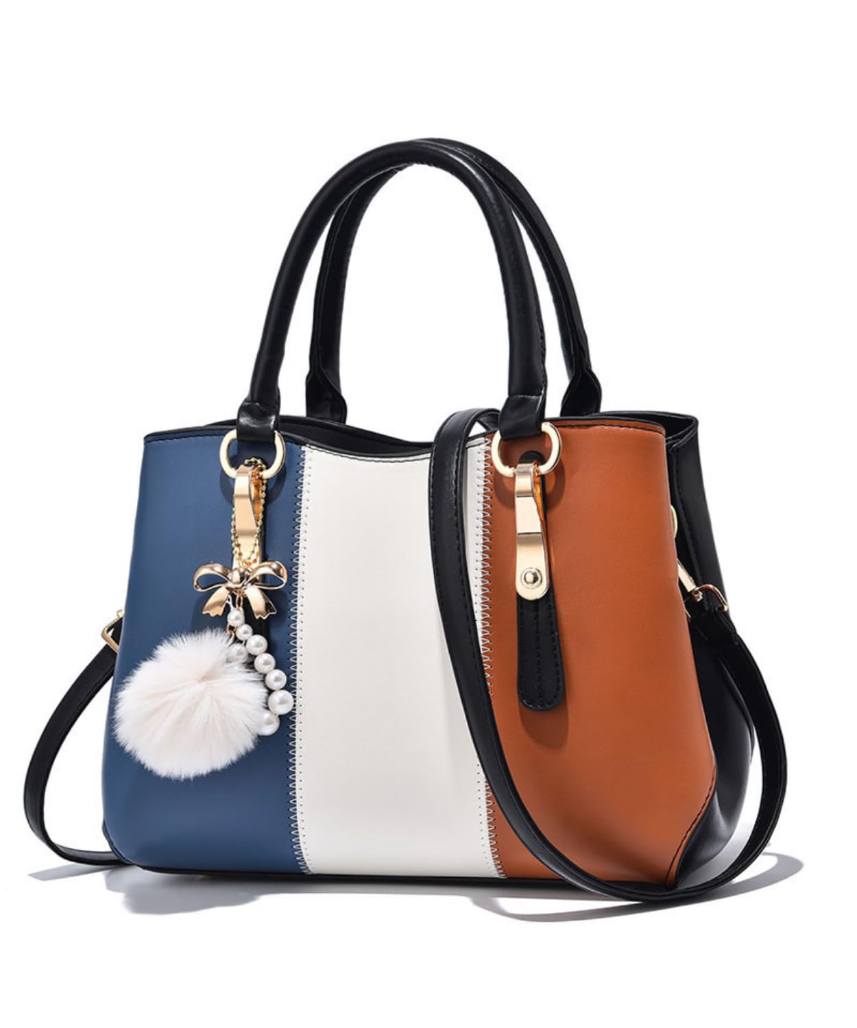 

Nymphaea Women s 2-Way Shoulder Bag, Tricolor Design, Large Capacity, Lightweight, Self-Standing, PU Leather, Multi-Storage, Perfect for Commuting,