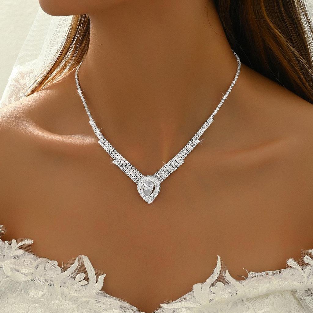 Zircon Water Drop Choker Necklace - Elegant Luxury Jewelry for Autumn & Winter Dresses