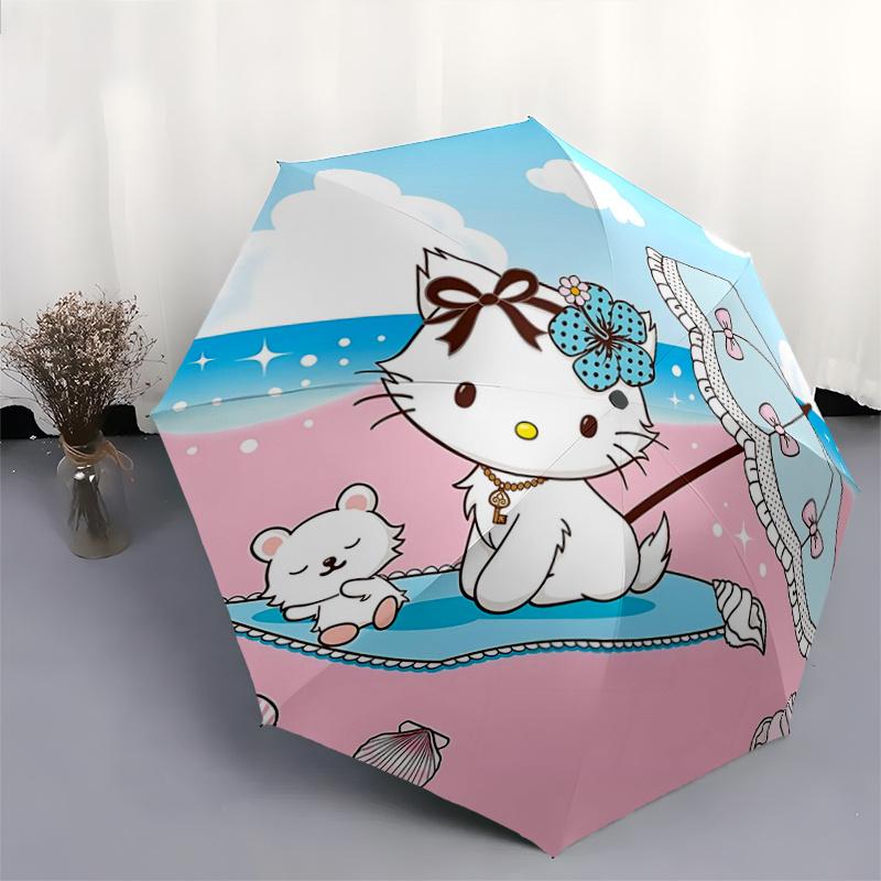 1pc Hello Kitty Automatic Opening/Closing Umbrella - Portable Three-Fold Design with 8-Bone Iron Frame - Outdoor - Ideal Gift for Fans, Travelers, Eve