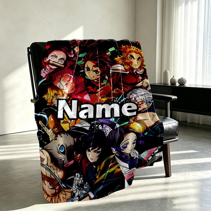 Custom Name Personalized Demon Slayer Print Blanket, Home Decor, Bedroom, Sofa, Camping, Couch, Gifts for Birthday Christmas