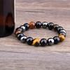 Bracciale in pietra naturale da 8 / 10MM Occhio di tigre Protezione tripla semi Ematite e bracciale in ossidiana nera Coppia regalo di gioielli