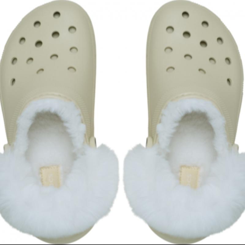 Crocs Classic Platform Fuzz Lined Clog Bone 212854 2y2