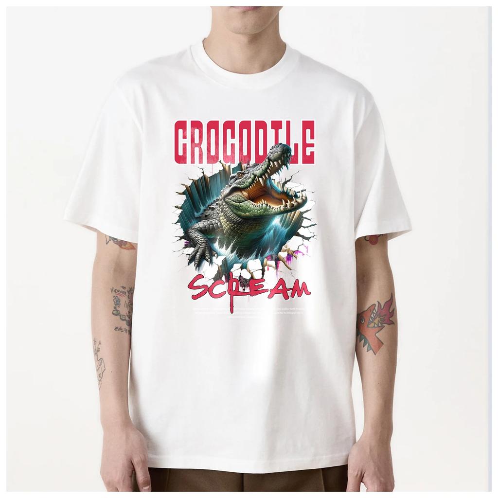 Crocodile Alligator ART Cool Funny Cartoon Printed Men's T Shirt Women Fashion 100% Cotton Summer Casual Breathable Couple Tops